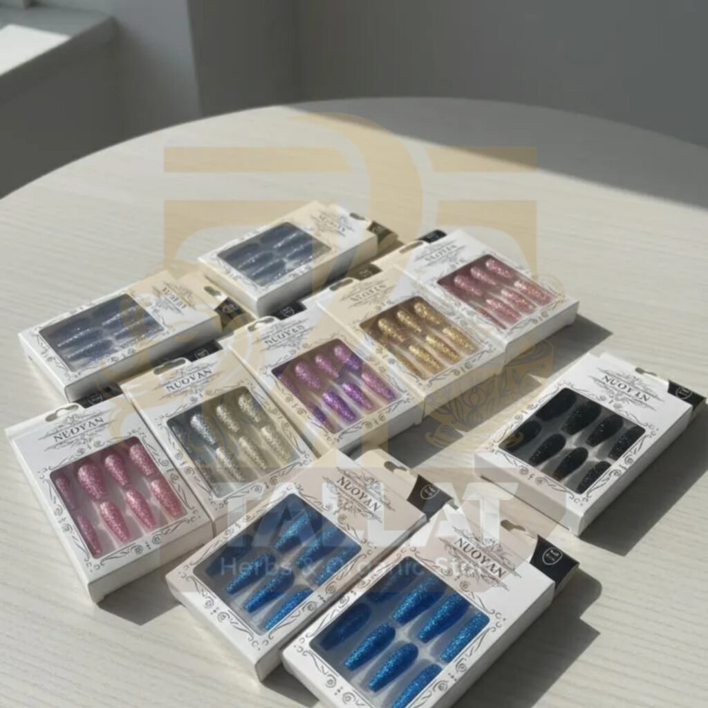Fancy Glitter Multicolor Sticker Nails (Pack of 1) – Long Length Press-On Nails with Sparkle Finish | Tallat Herbs & Organic Store