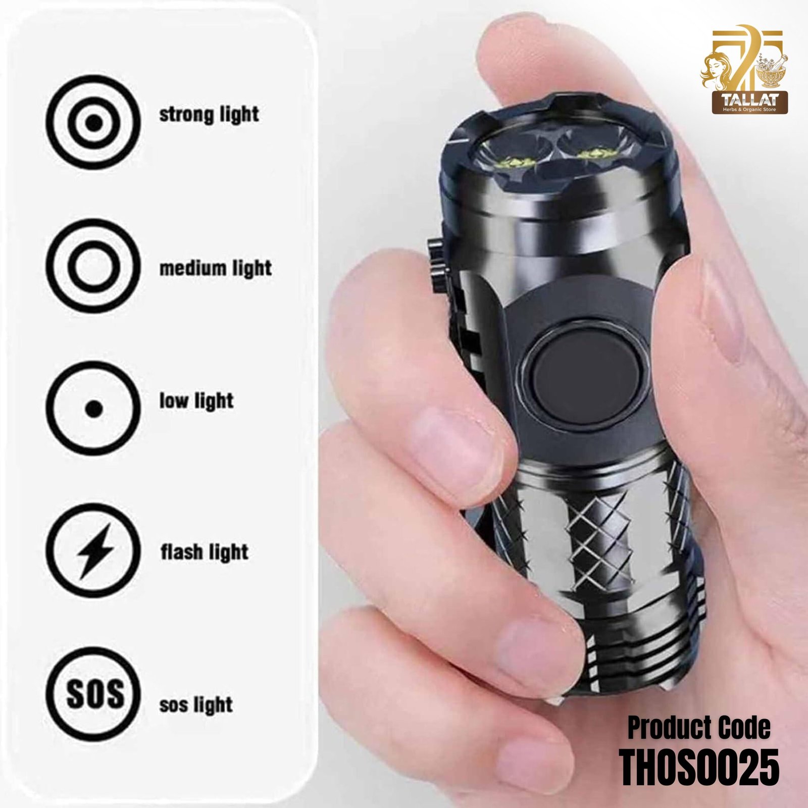 Three-Eye Mini LED Flashlight High Lumens | Rechargeable Long Range Portable Torch for Outdoor & Emergency – Tallat Herbs - Image 4