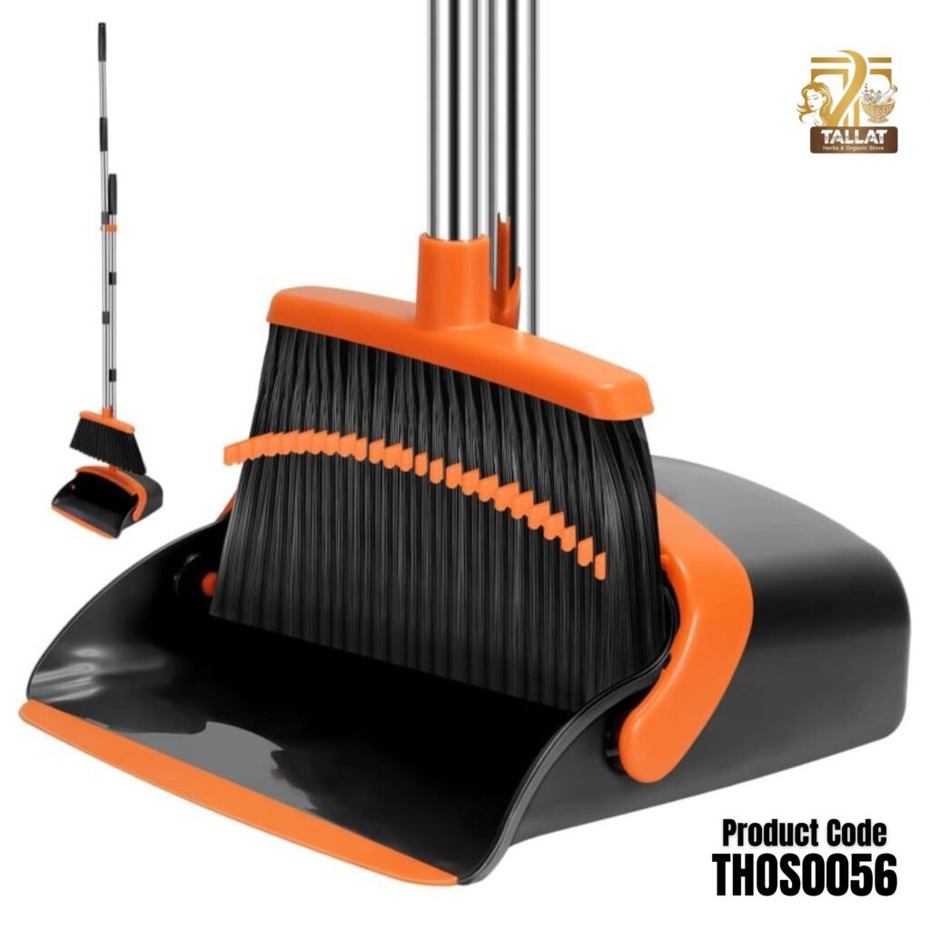 Adjustable Handle Broom & Dustpan Set – Self Cleaning Dustpan Combo with Hair Removal Teeth for Home, Kitchen & Office Cleaning | Tallat Herbs