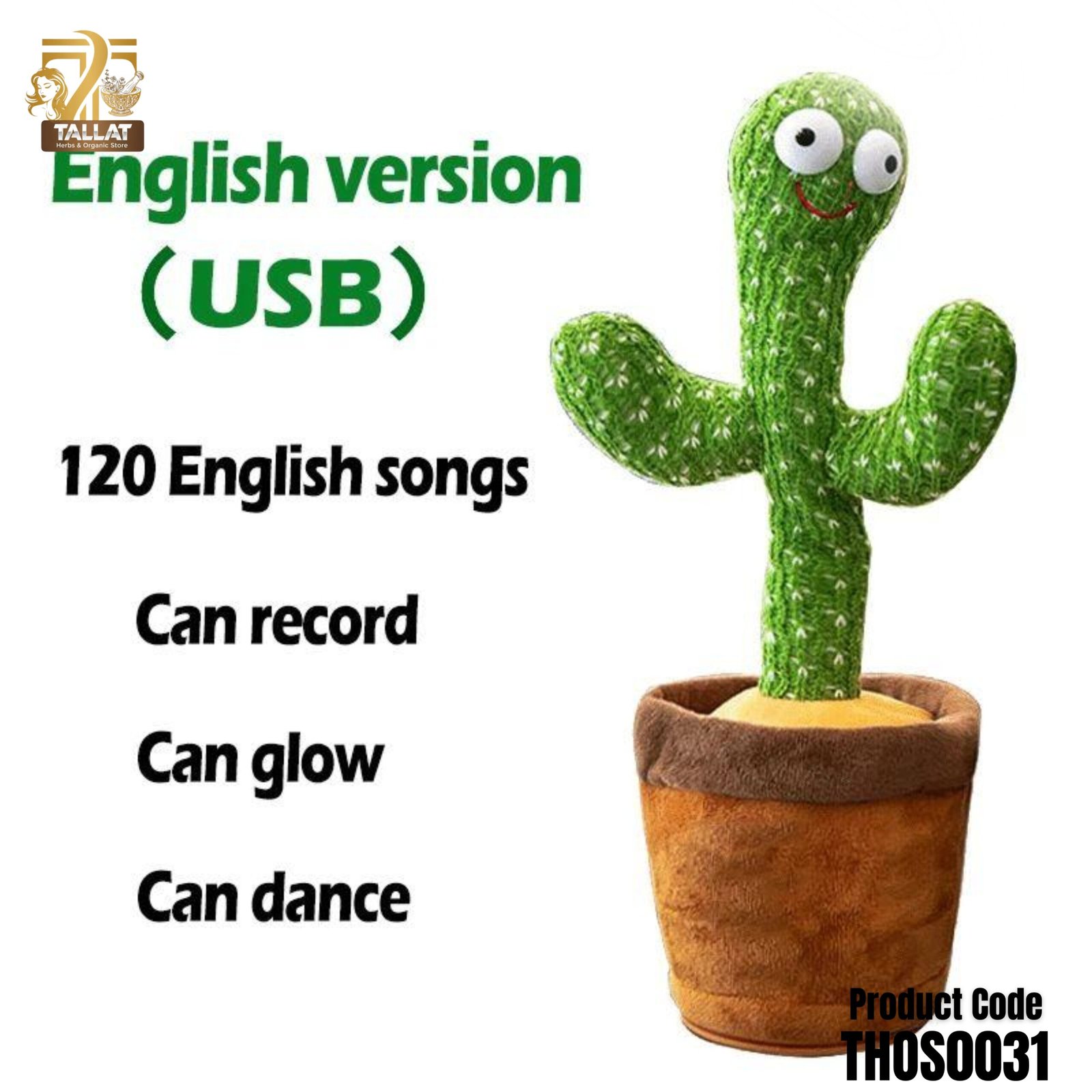 Dancing Cactus Toy – Talking, Singing & Voice Recording USB Rechargeable Kids Educational Toy | Tallat Herbs - Image 4