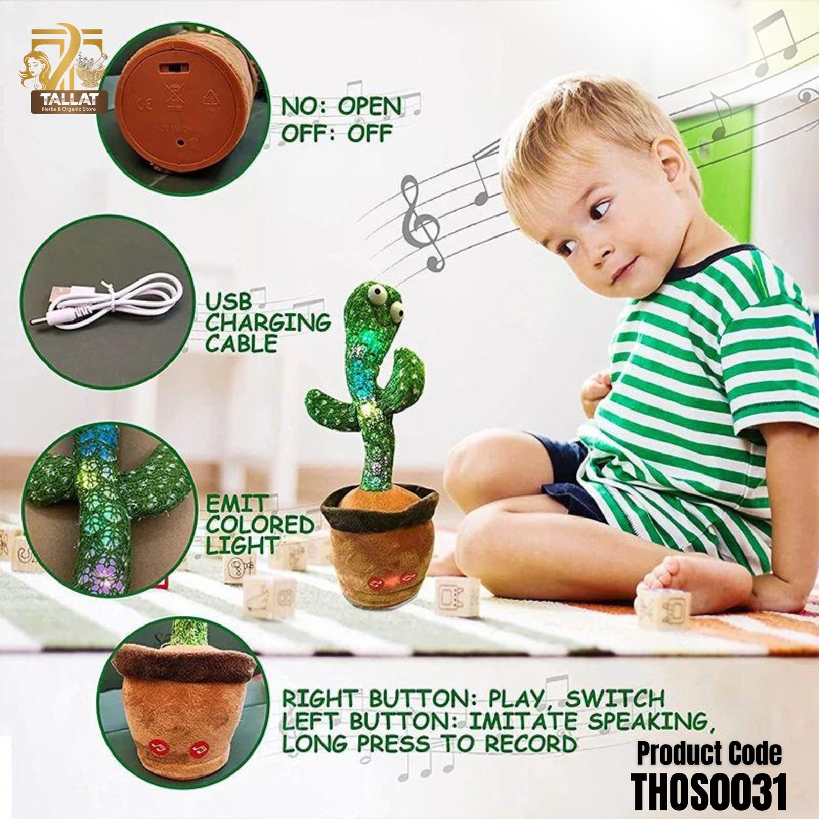 Dancing Cactus Toy – Talking, Singing & Voice Recording USB Rechargeable Kids Educational Toy | Tallat Herbs - Image 2