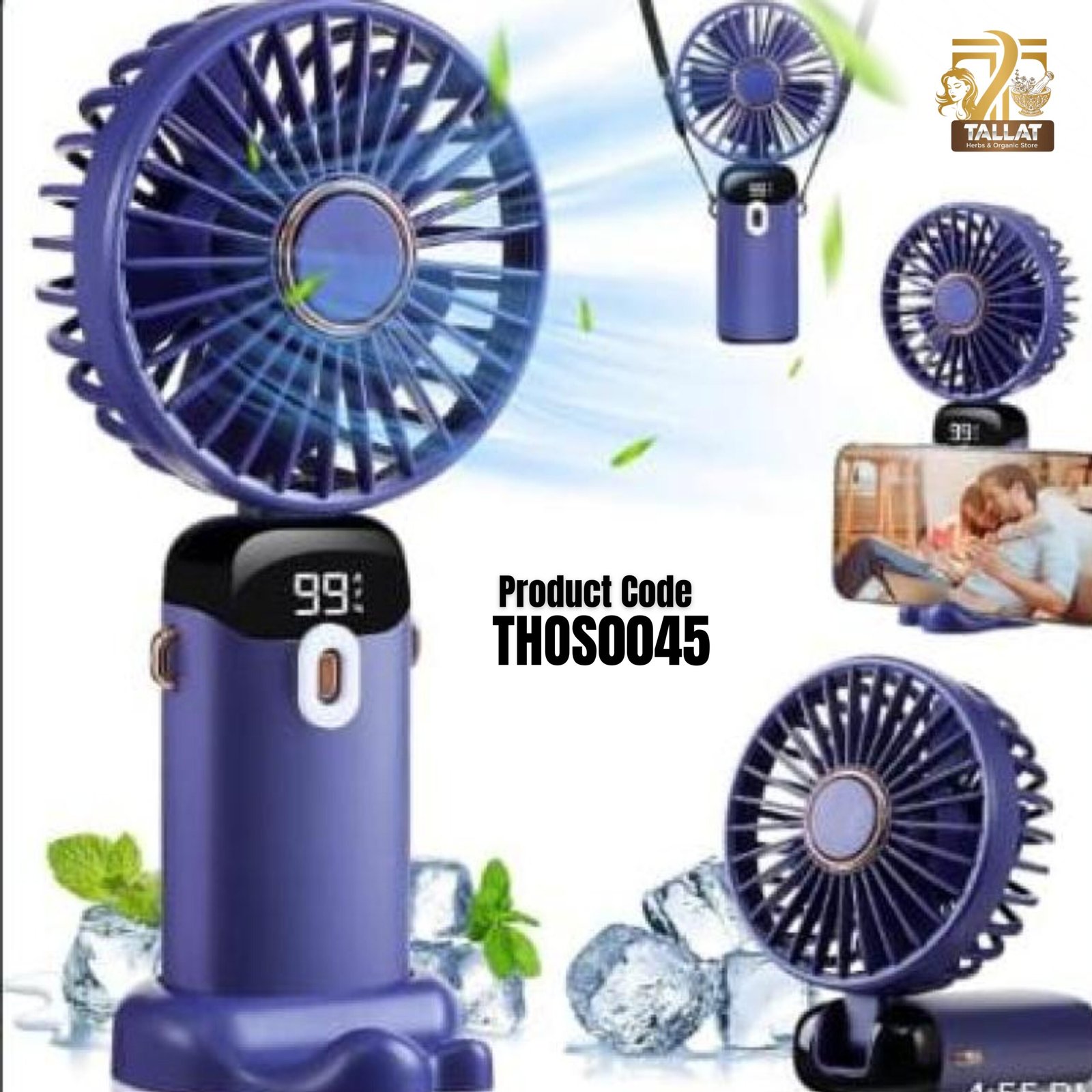 Foldable USB Neck Hanging Fan Rechargeable 5 Speed Portable Cooling Fan with LED Display Screen and Phone Stand - Image 2