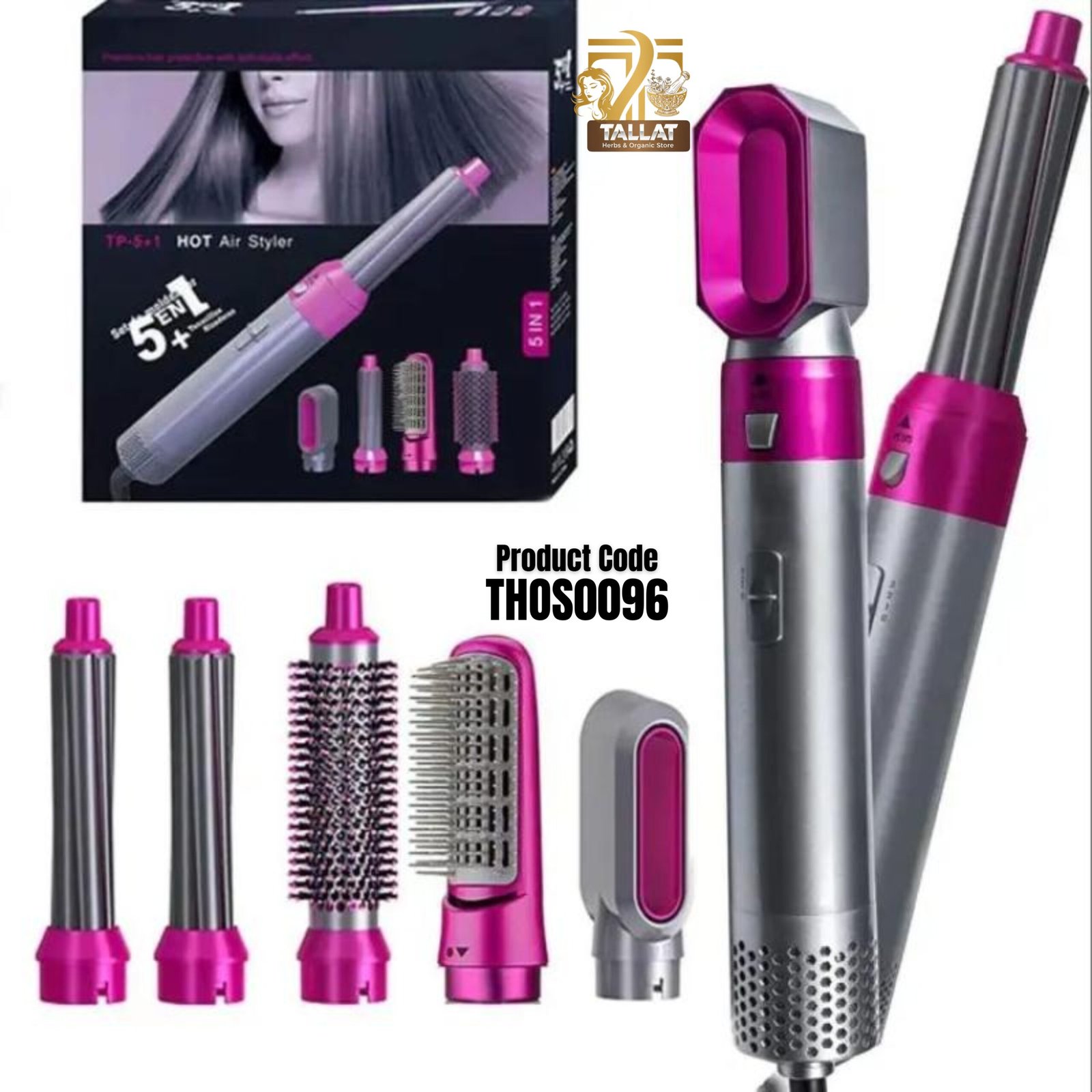 5 In 1 Hair Dryer Brush Electric Blow Dryer Hair Styling Kit with Curling & Straightening Attachments - Image 2