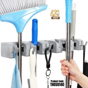 5 in 1 Broom and Mop Holder Wall Mounted Rack – Cleaning Tool Organizer with Hooks