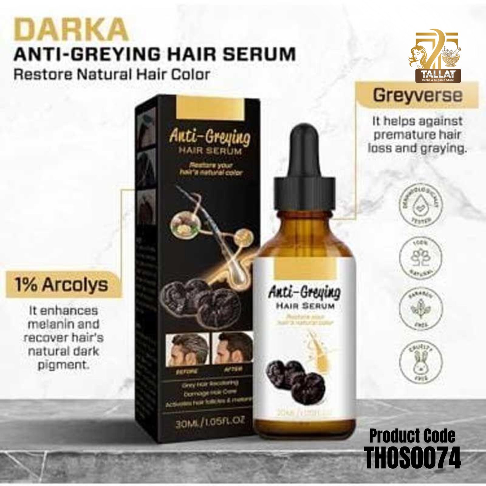 Black Ganoderma Lucidum Hair Serum 30ml Nourishing Hair Care Serum for Healthy Looking Dark Hair - Image 2