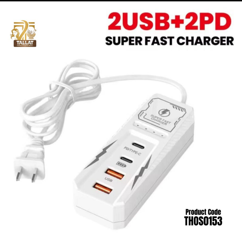 Charging Socket with 2 USB & 2 Type-C Ports – Power Strip Charger Station Extension Socket