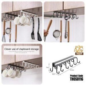 Double Line Mug Holder for Shelf – Cup, Spoon & Utensil Hanging Rack Organizer