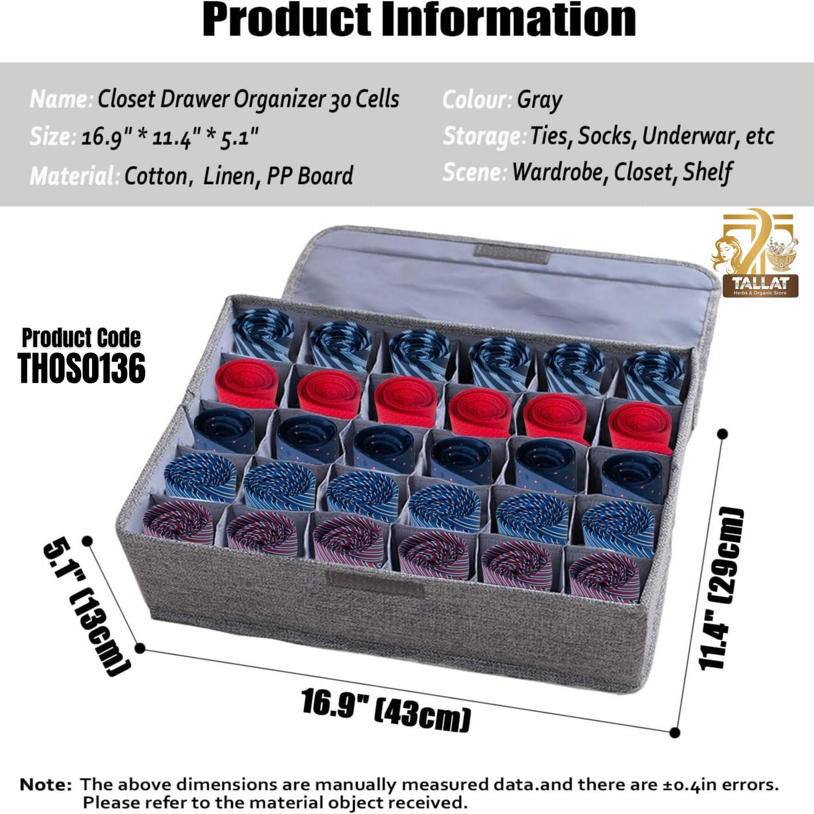 Underwear Socks Storage Organizer with Lid – 24 Cells Foldable Closet Drawer Divider Box - Image 2