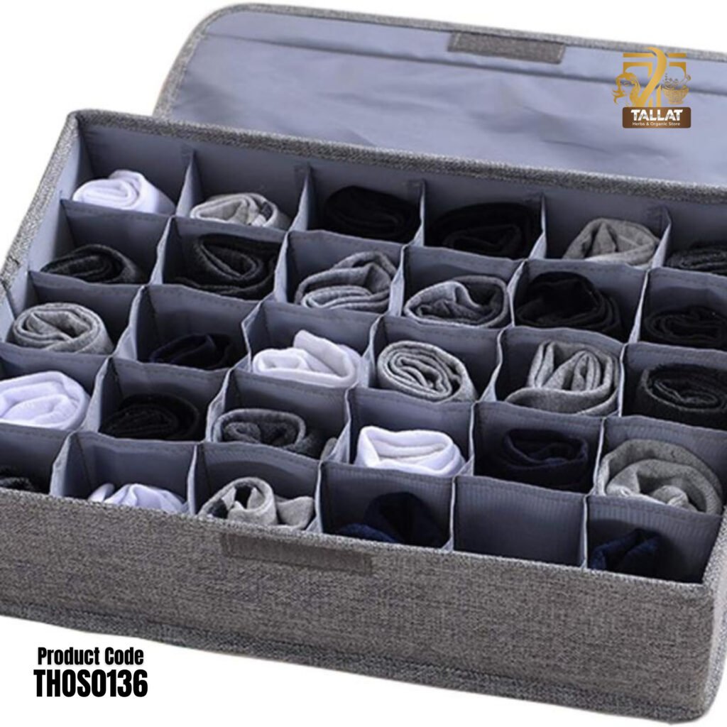 Underwear Socks Storage Organizer with Lid – 24 Cells Foldable Closet Drawer Divider Box