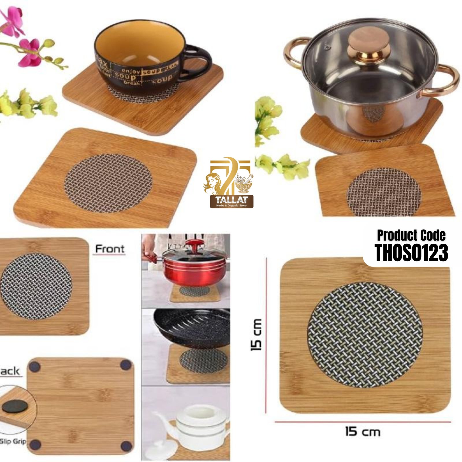 Wooden Coaster Bamboo Heat Pad – Natural Wooden Table Protection Mat for Hot Cups & Pots - Image 3