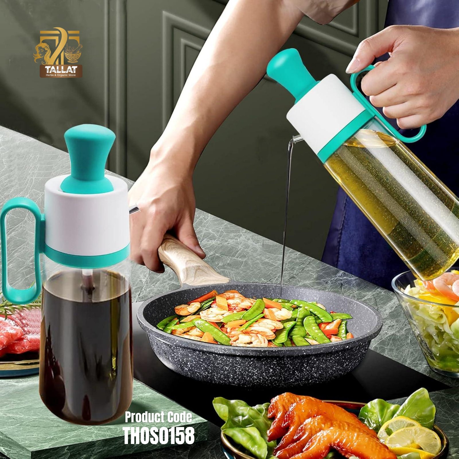 3 in 1 Oil Dispenser Bottle with Brush & Spray – 550ml Glass Kitchen Oil Bottle - Image 3