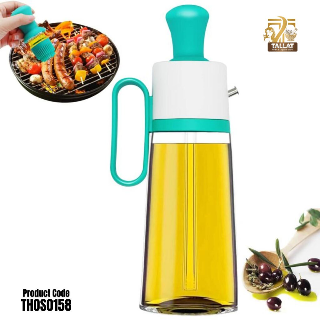 3 in 1 Oil Dispenser Bottle with Brush & Spray – 550ml Glass Kitchen Oil Bottle