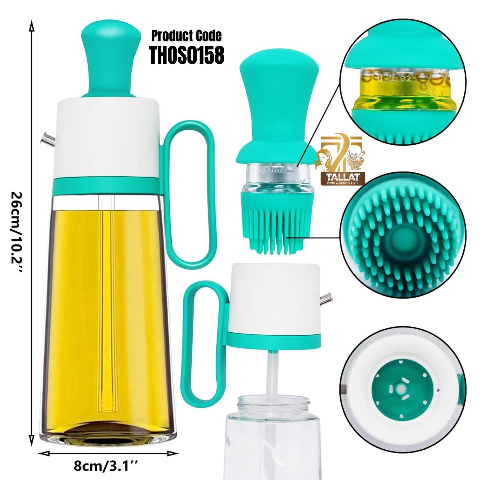 3 in 1 Oil Dispenser Bottle with Brush & Spray – 550ml Glass Kitchen Oil Bottle - Image 2